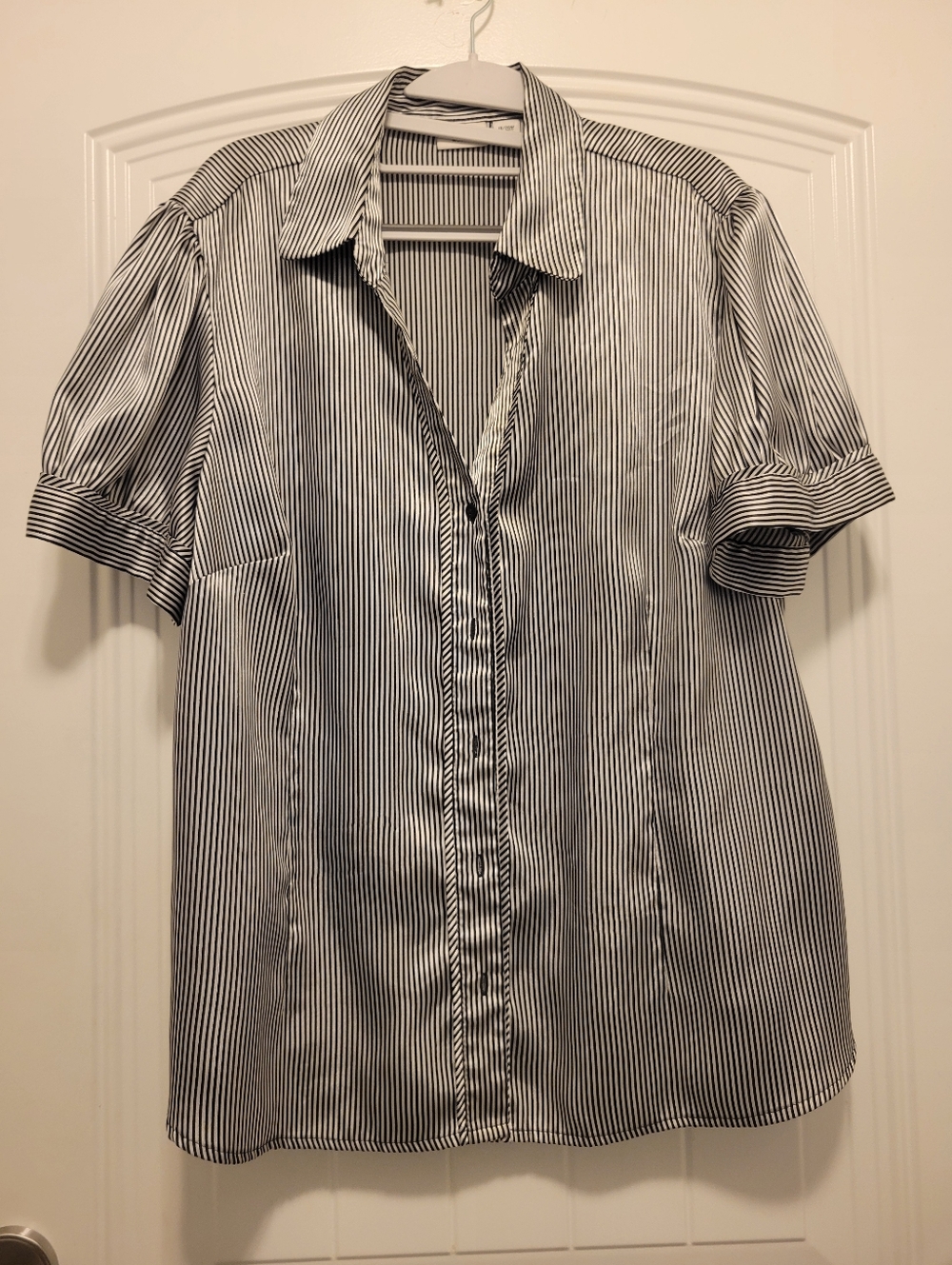 Black & Silver Vertical Stripe Button-Up Blouse